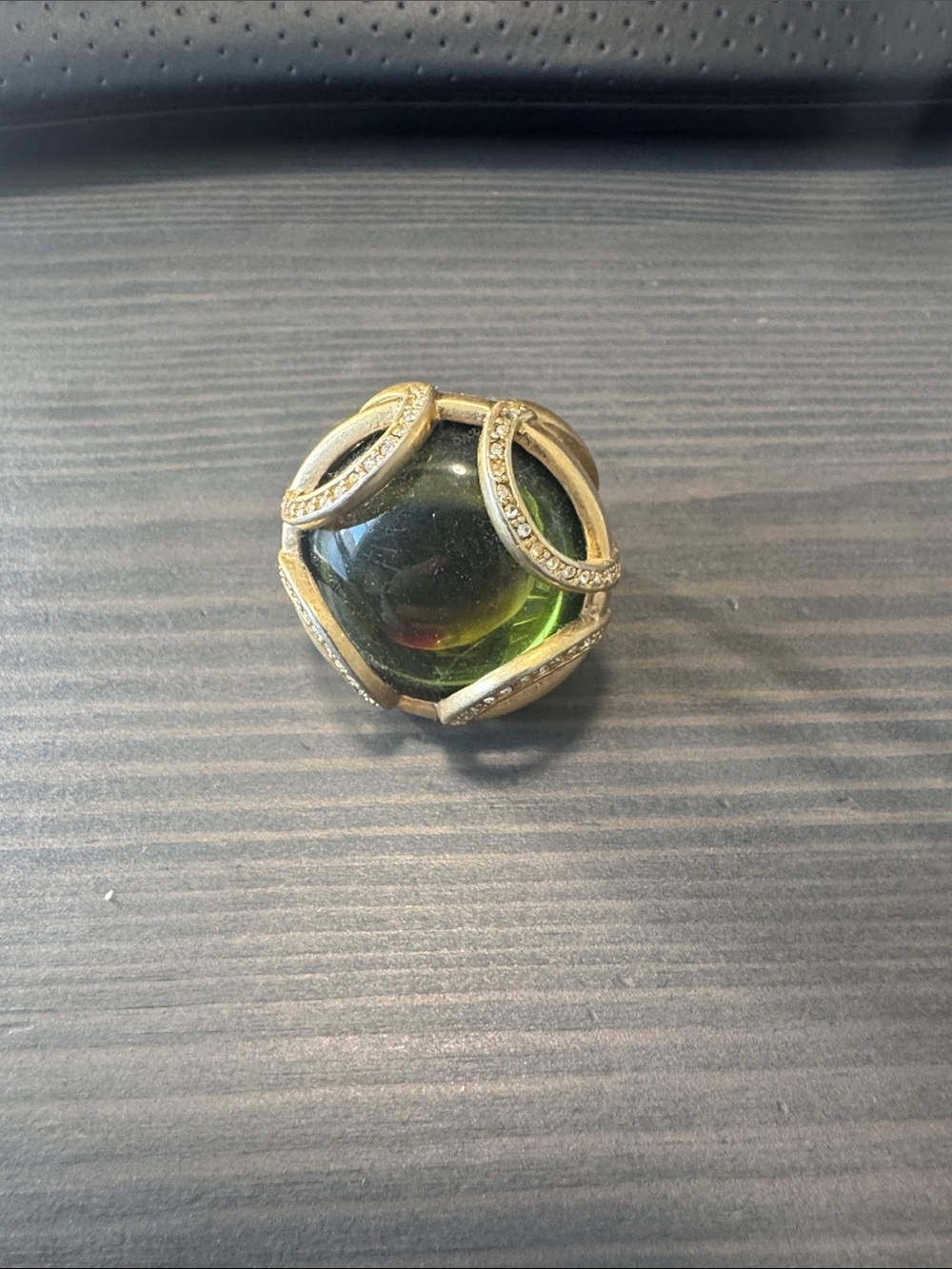 Lia Sophia Gold-Tone Ring with Olive Green Cabochon and Crystal Accents